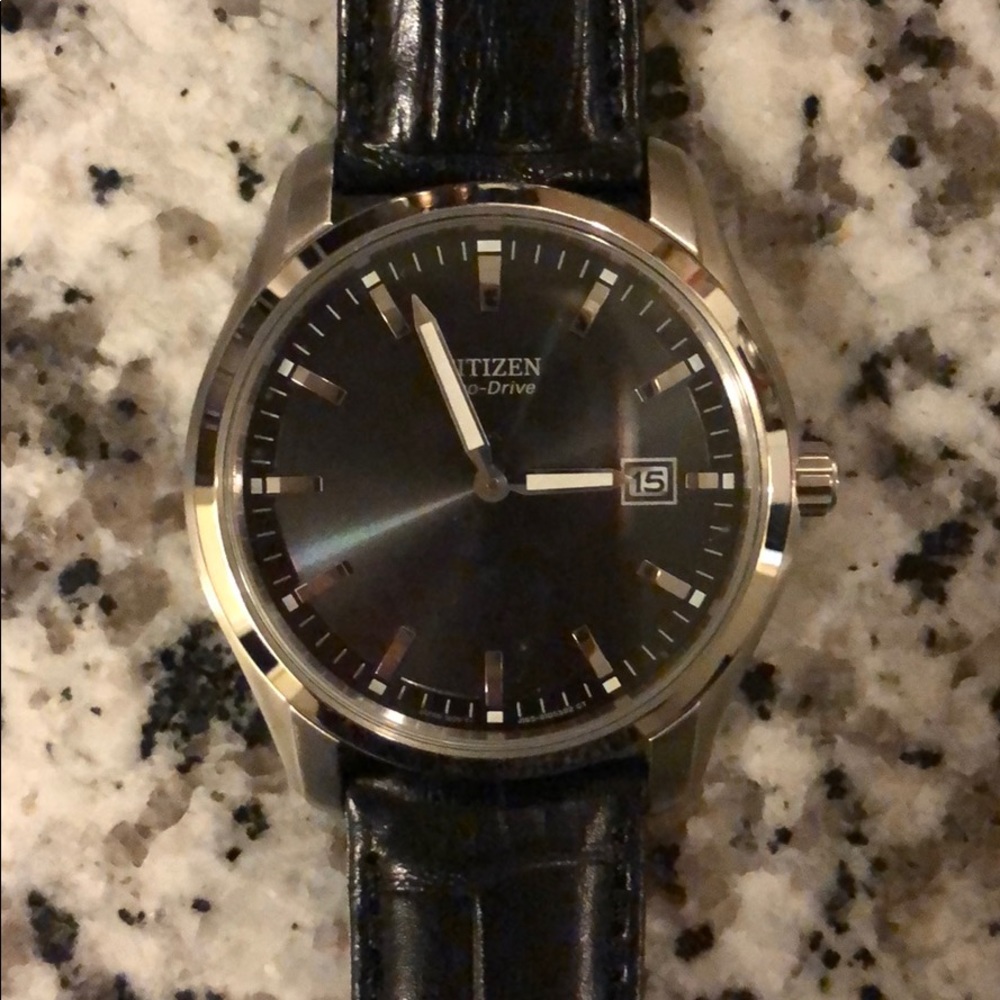 Black Citizen Eco Drive Leather Watch